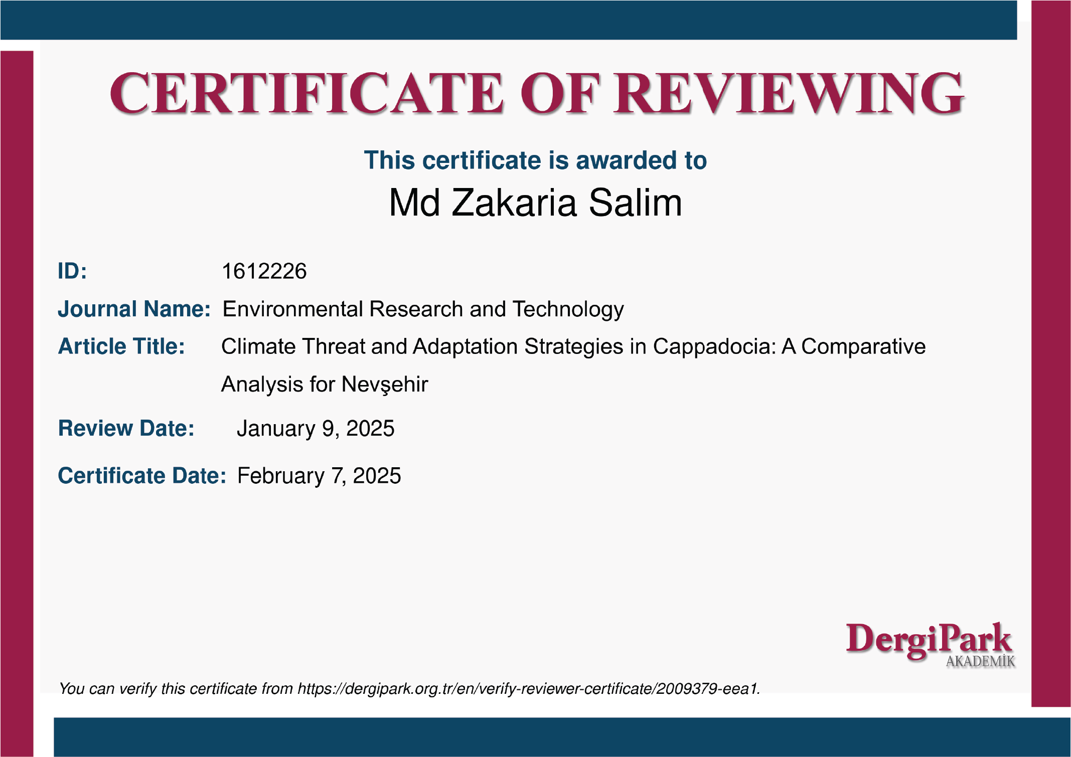 Reviewer Certificate